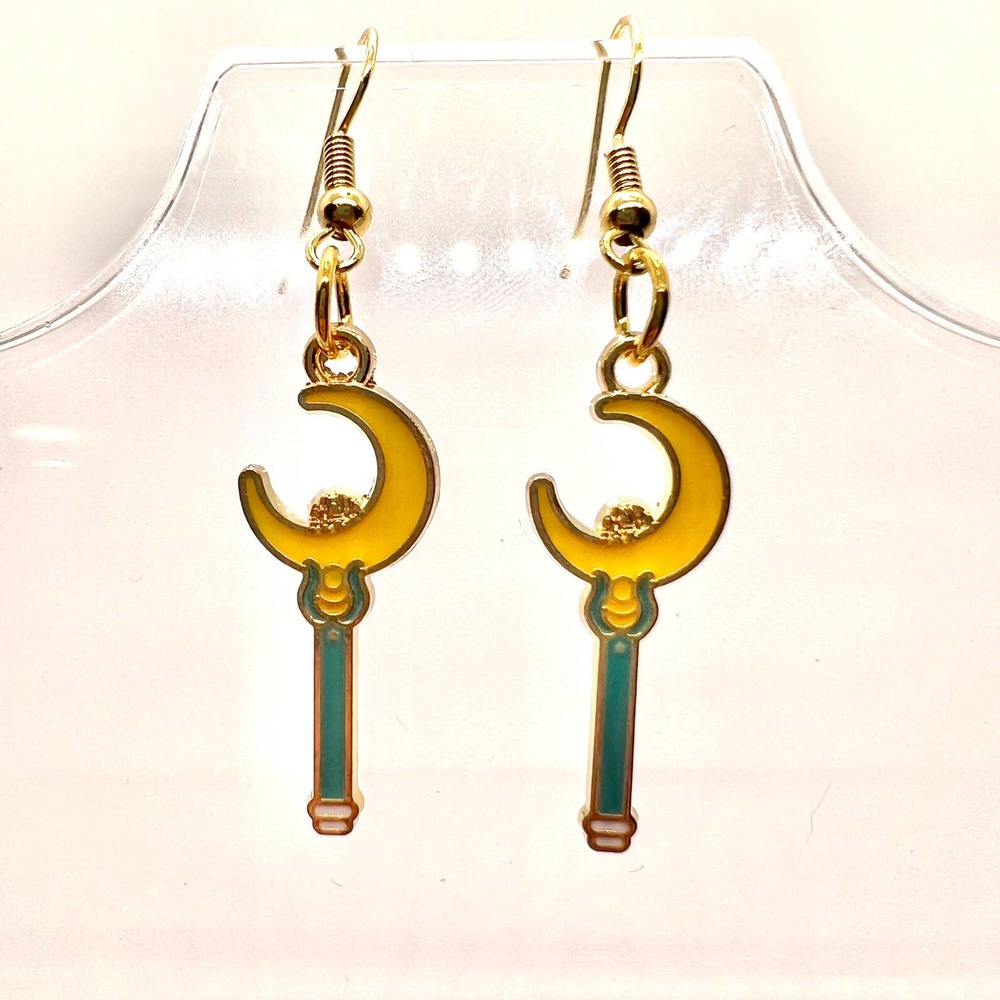 Sailor Moon Earrings - Crescent Moon Wand Earrings - Anime Earrings